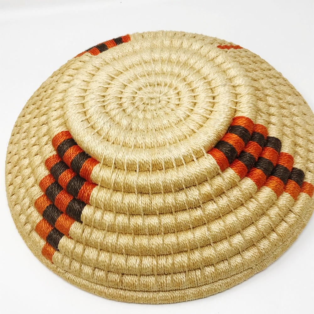 Wicker Coil Basket Boho Beige Orange Tribal Native - Picture 3 of 3